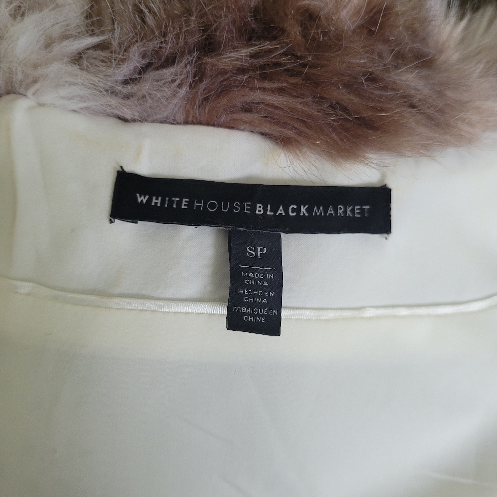 White House Black Market Faux Fur Chevro Striped Vest in brown and white Size SP - Picture 14 of 16